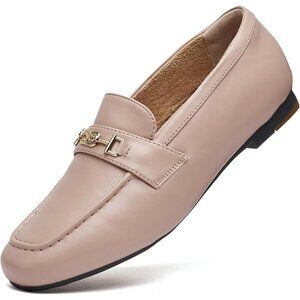 Women Nude Polyurethane Accent Buckle Leisure Slip On Walking Flats Shoes